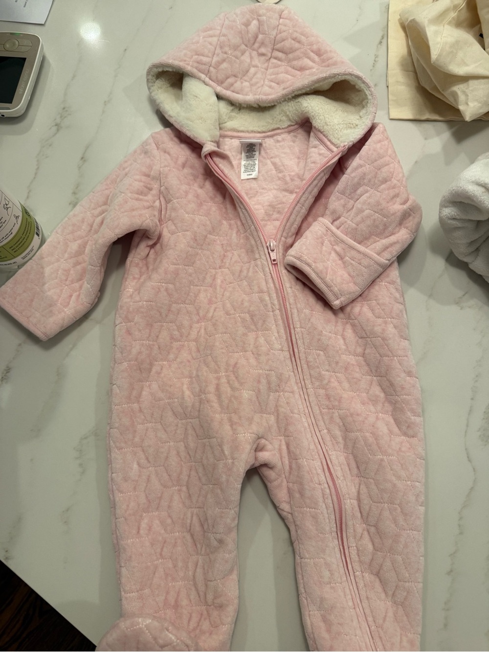 Nordstrom Pink Quilted Hooded Footed One-Piece